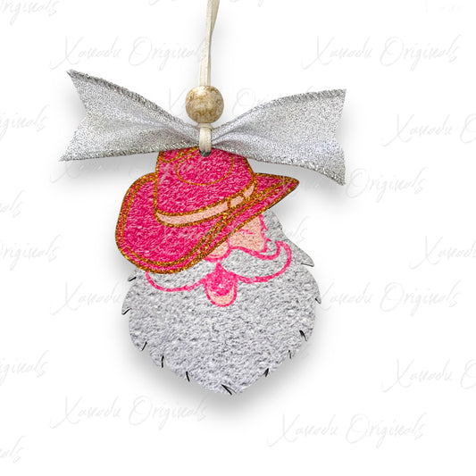 Western Pink Hat Santa Ornament