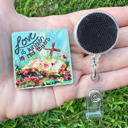 Red Letters Interchangeable Badge Button with Reel Option