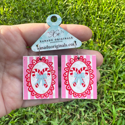 Pink Peppermint Stick Earrings