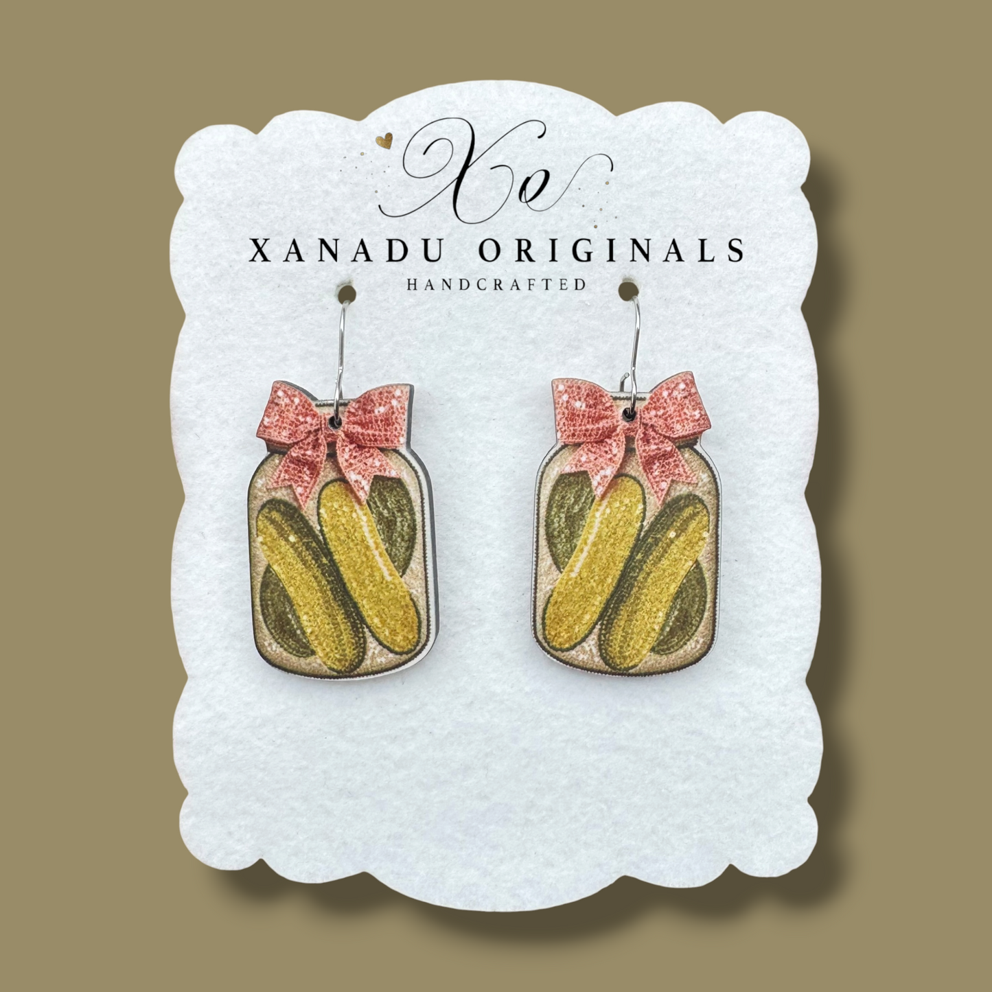 Faux Sequin Pickle Jar Dangle Earrings
