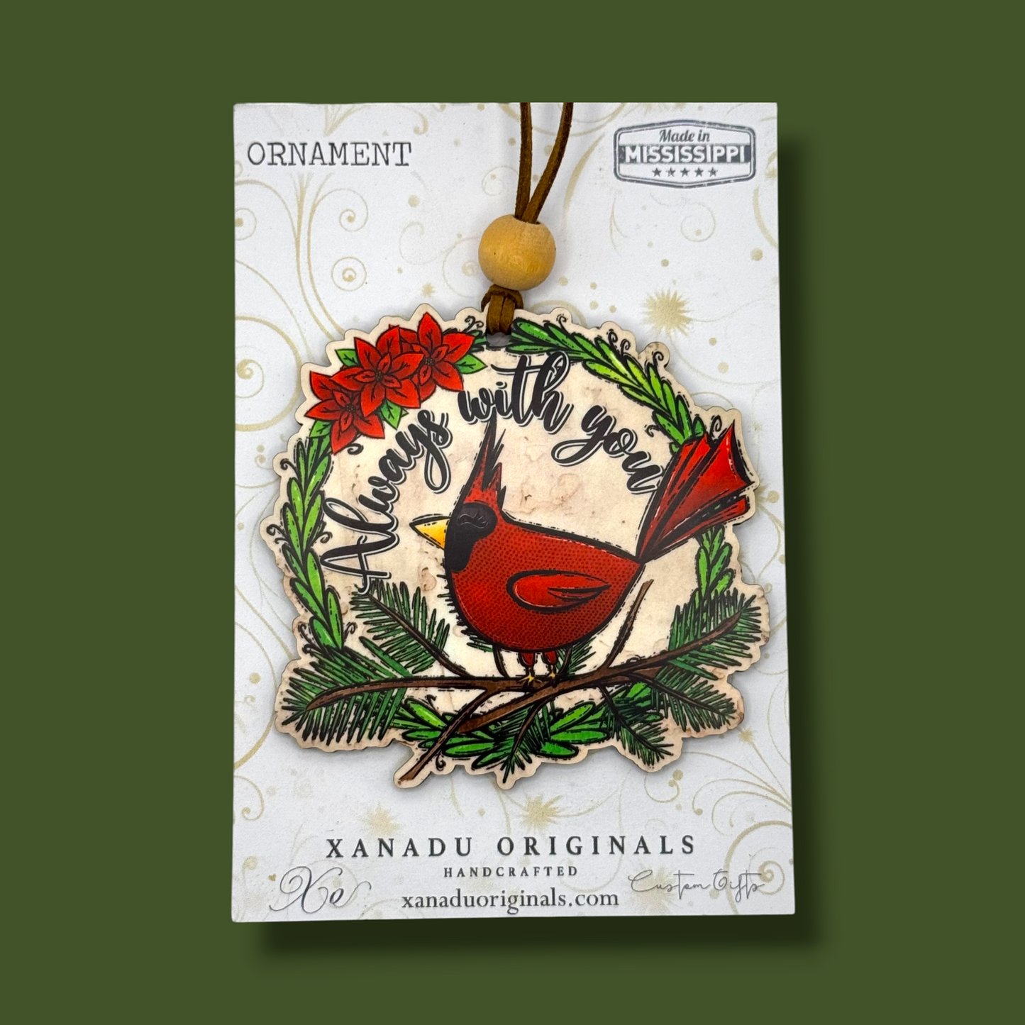 Always With You Red Cardinal Memorial Christmas Wreath Holiday Ornament