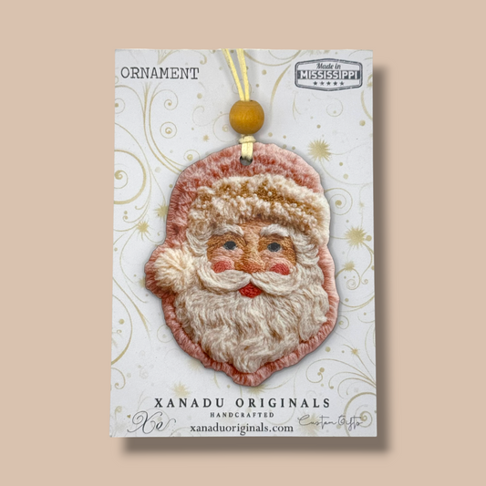 Pink Santa Faux Threaded Christmas Ornament