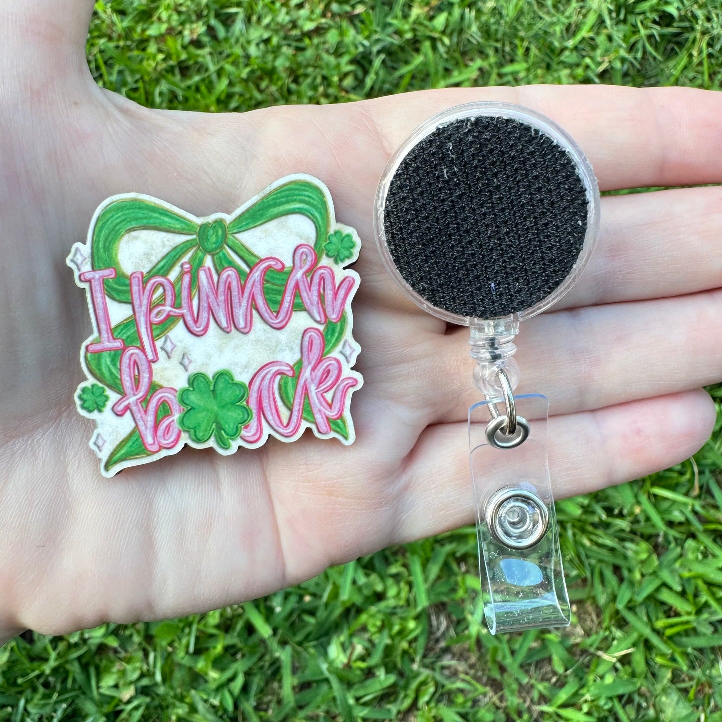 I Pinch Back Interchangeable Badge Button with Reel Option