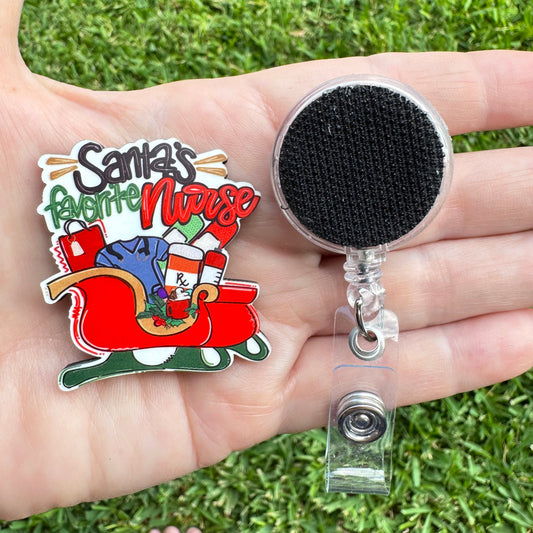 Santas Favorite Nurse Interchangeable Badge Button with Reel Option
