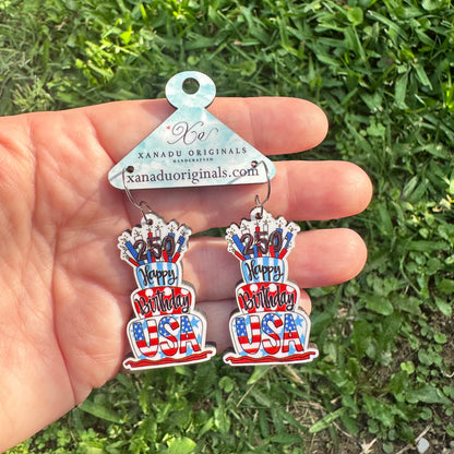 Happy Birthday USA Earrings