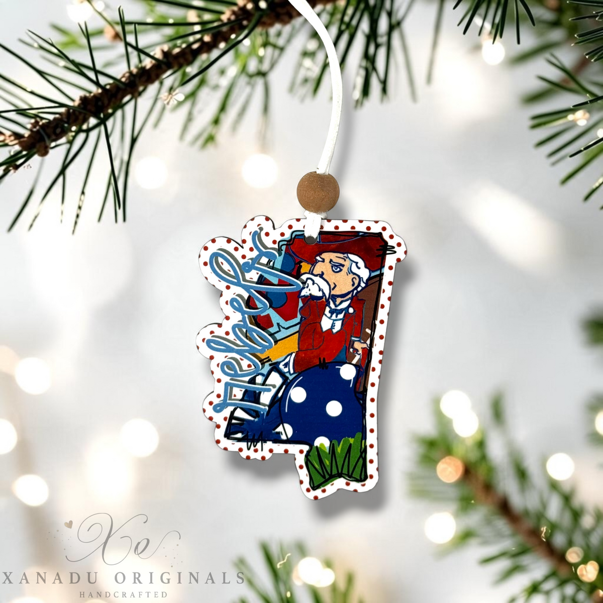 Mississippi Colonel Reb State Silhouette Wood Ornament - Whimsical Southern Collegiate Gift