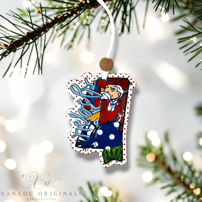 Mississippi Colonel Reb State Silhouette Wood Ornament - Whimsical Southern Collegiate Gift