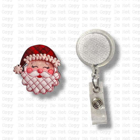Patchwork Santa Interchangeable Badge Button with Reel Option