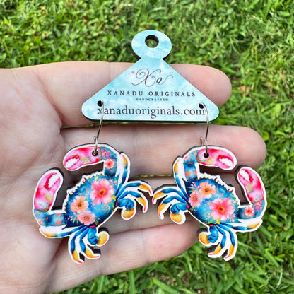 Floral Crab Dangle Earrings