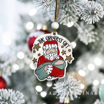 The Greatest Gift Santa Cradling Baby Jesus Ornament - Christian Nativity Tree Decoration