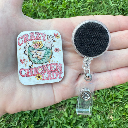 Crazy Chicken Lady Retractable Badge Reel