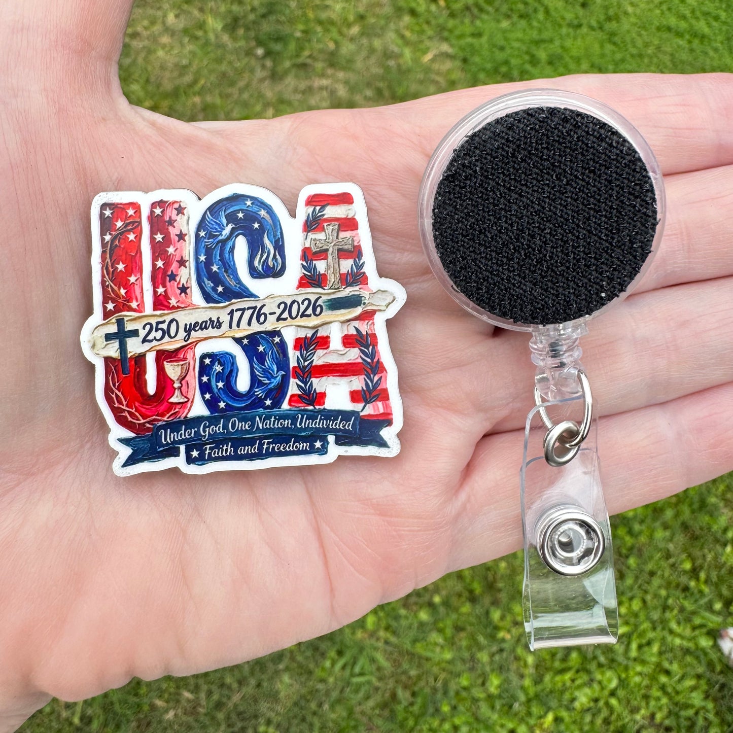 One Nation Undivided Interchangeable Badge Button with Reel Option