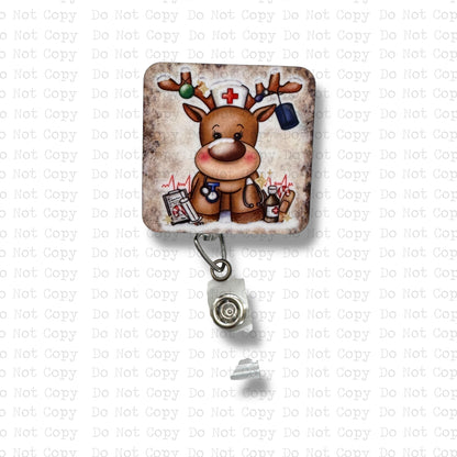 Reindeer Nurse Interchangeable Badge Button with Reel Option