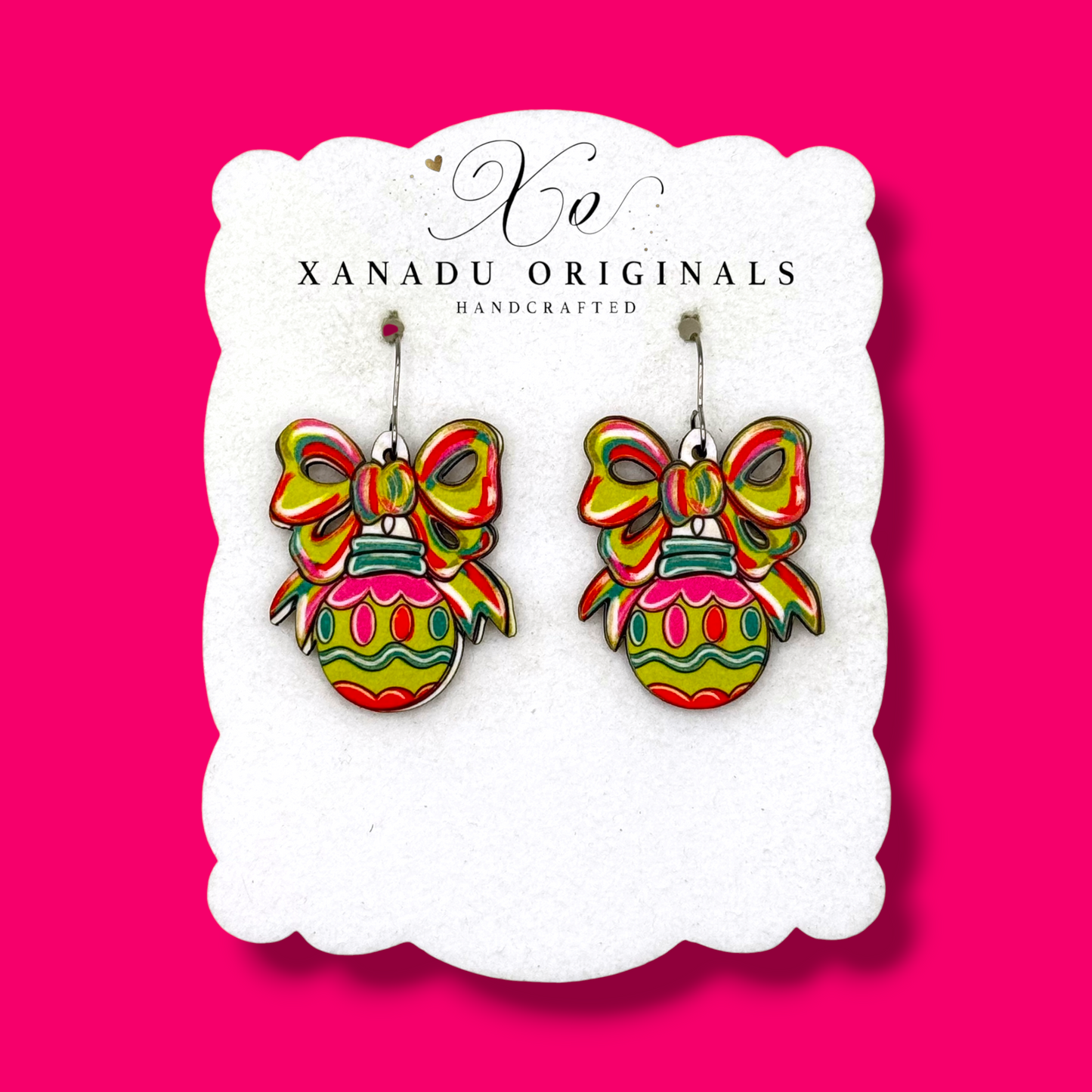 Festive Bow Lime Globe Earrings