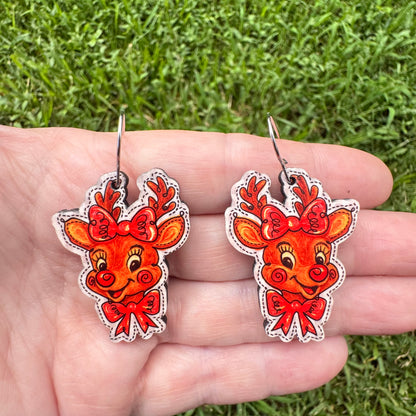Vintage Bow Reindeer Earrings