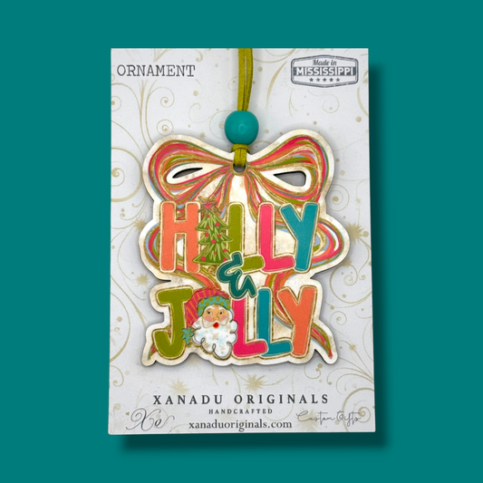 Whimsical Holly Jolly Christmas Ribbon Ornament - Pastel Santa Tree Decoration