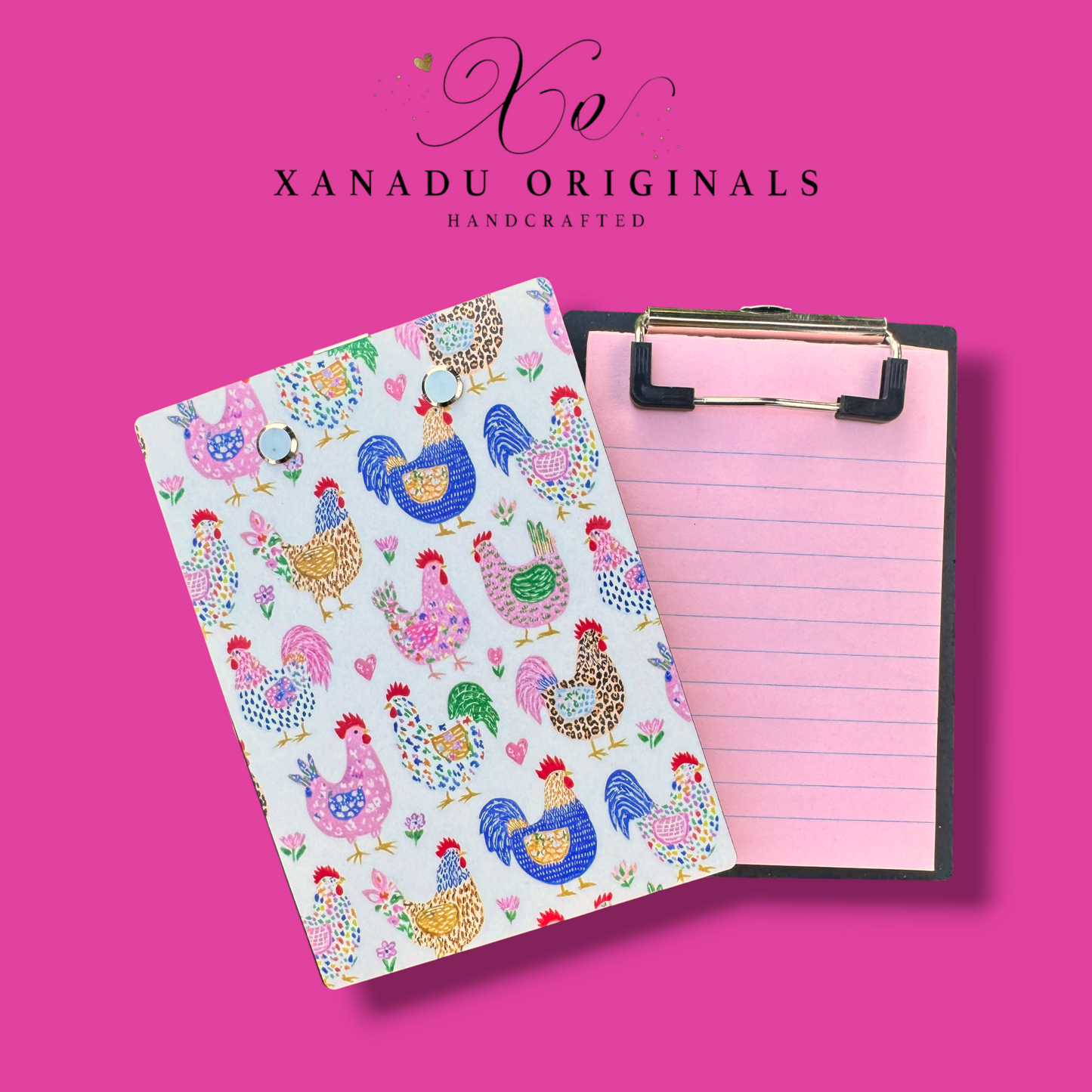 Whimsical Mixed-Pattern Chicken Mini Clipboard Notepad Holder