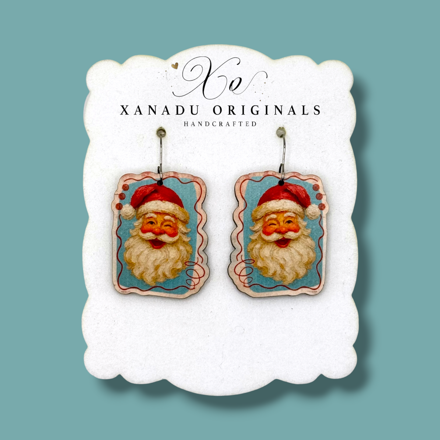 Vintage Oil Paint Winking Santa Christmas Earrings