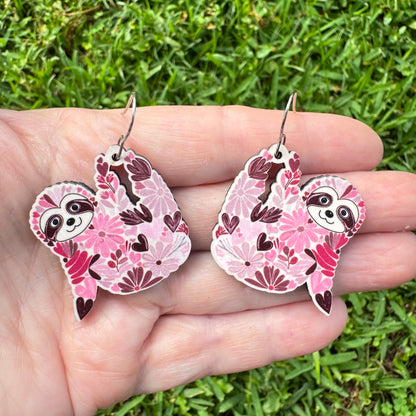 Floral Sloth Dangle Earrings