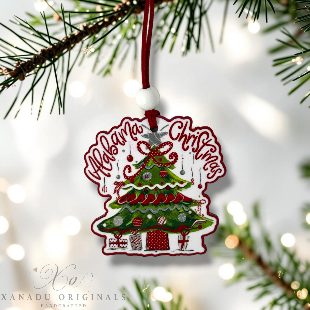 Alabama Elephant Christmas Tree Wood Ornament - Whimsical Southern Gameday Gift