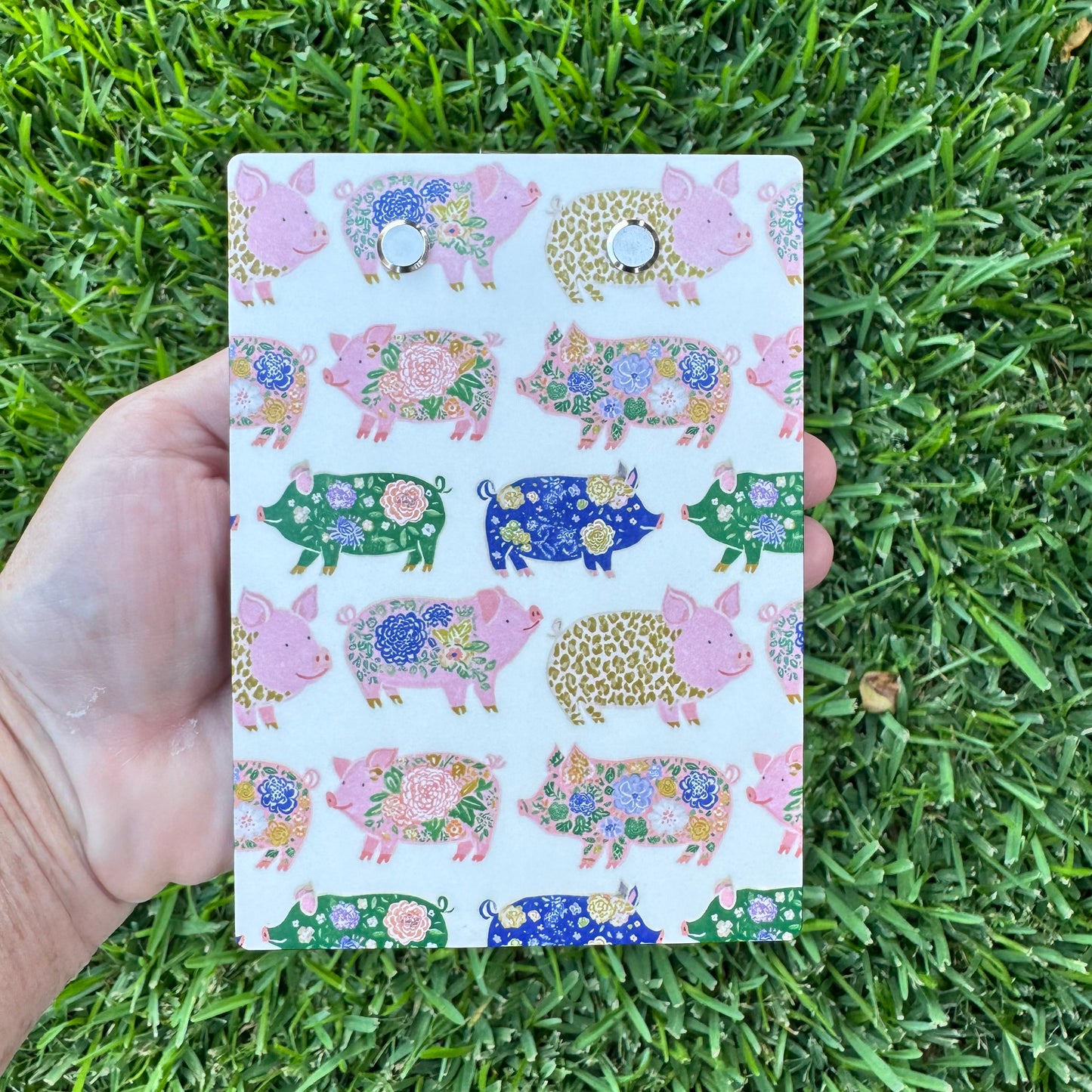 Whimsical Patchwork Pig Mini Clipboard Notepad Holder