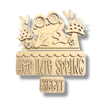 Frog Hop Into Spring Interchangeable Add-On Wood Sign | DIY KIT