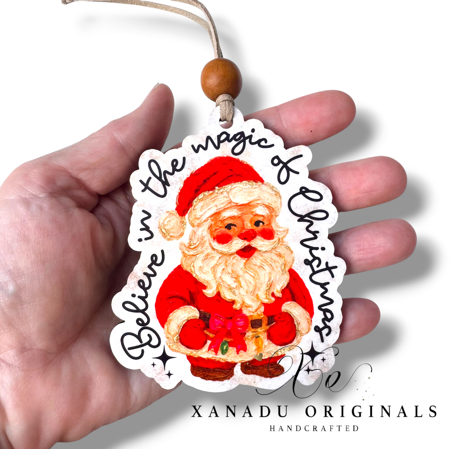 Believe in the Magic of Christmas Vintage Santa Claus Typography Ornament