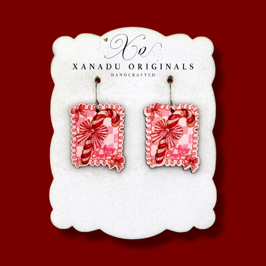 Merry Christmas Candy Cane Earrings