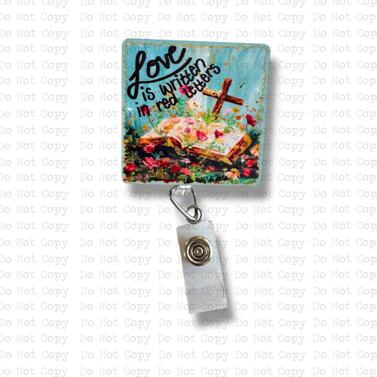 Red Letters Interchangeable Badge Button with Reel Option