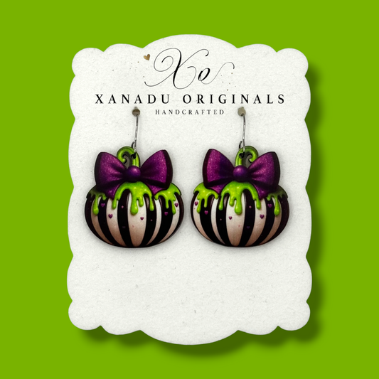 Purple Bow Pumpkin Earrings