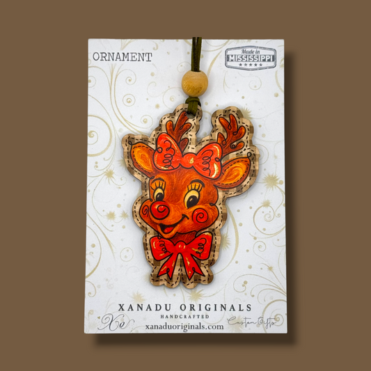 Vintage Bow Reindeer Christmas Ornament