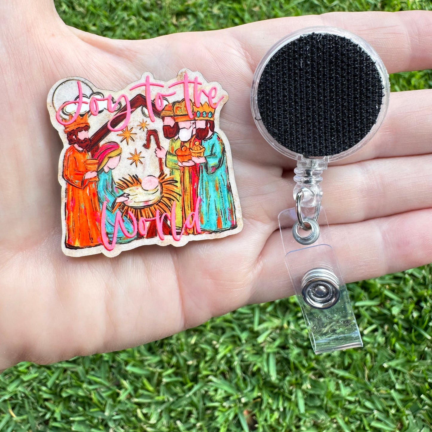 Joy To The World Nativity Interchangeable Badge Button with Reel Option