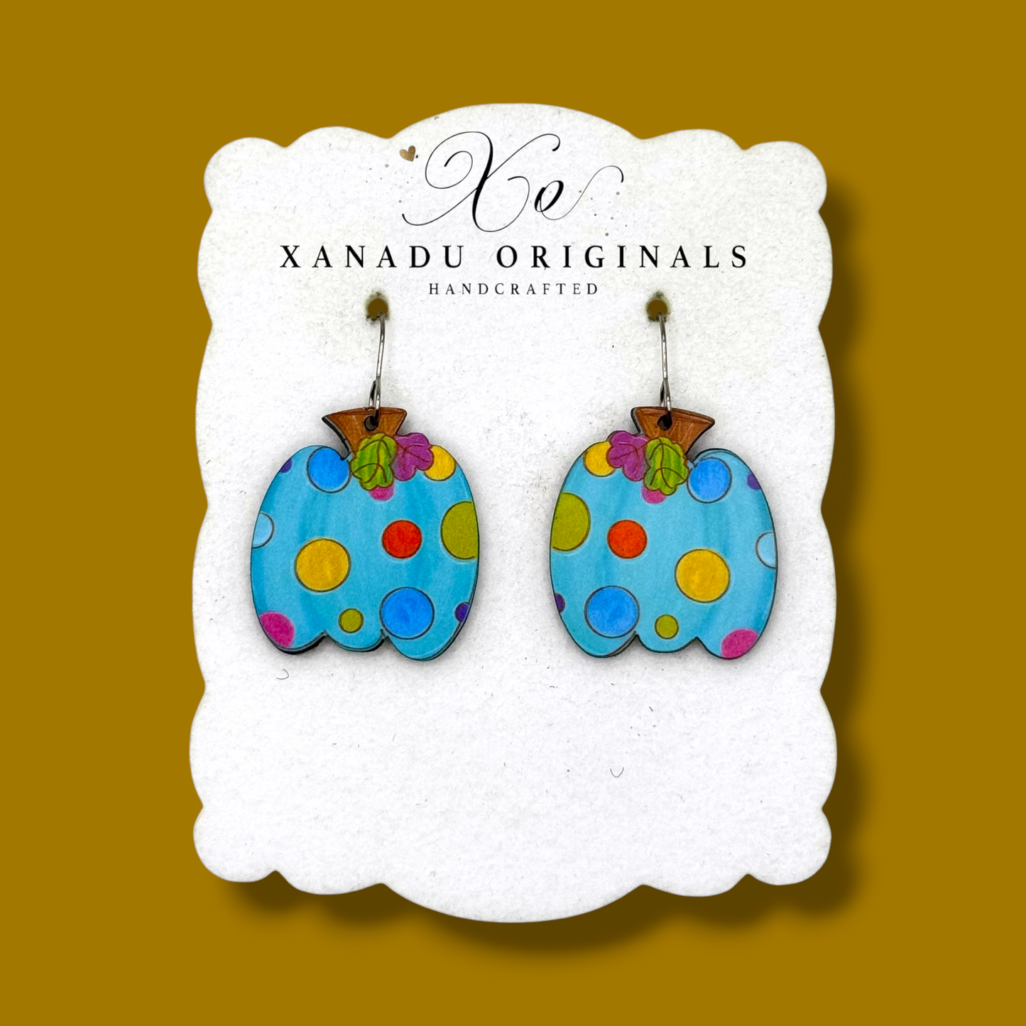 Teal Polkadot Pumpkin Earrings