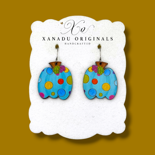 Teal Polkadot Pumpkin Earrings