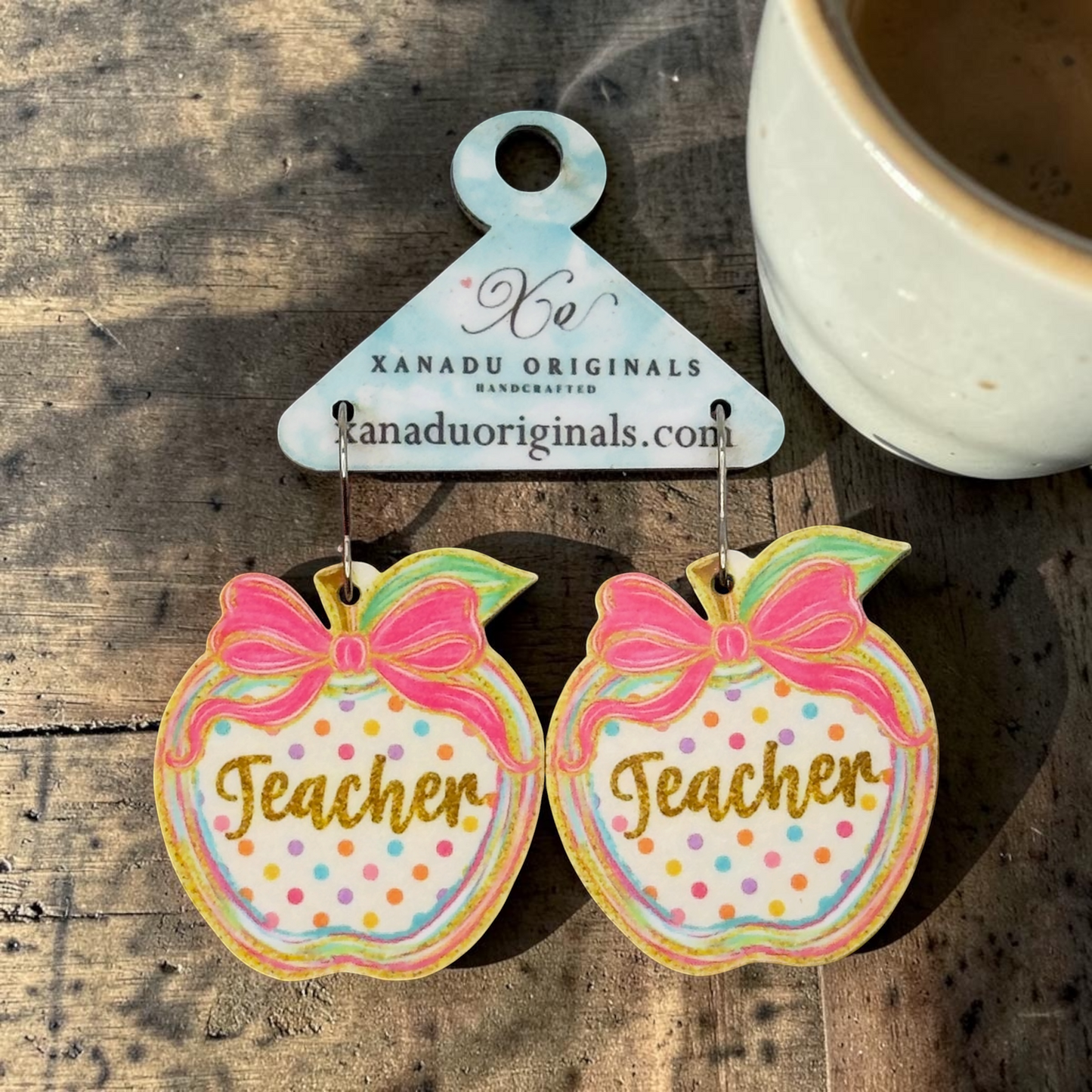 Teacher Polka Dot Apple Dangle Earrings