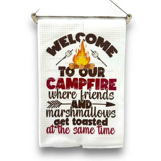 Welcome To Our Campfire Tea Towel