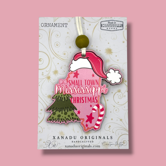 Small Town Mississippi Christmas Ornament - Cute Pink State Holiday Tree Decoration