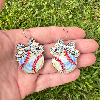 Baseball Coquette Bow Earring