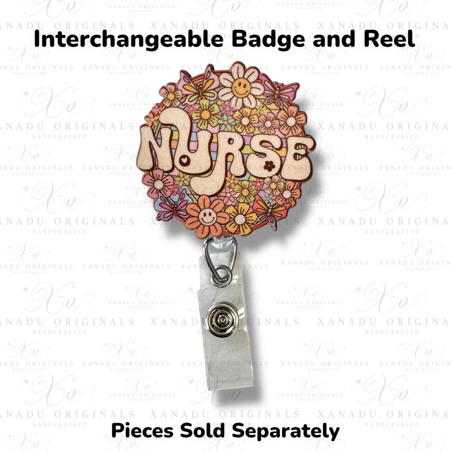 Nurse Retro Floral Interchangeable Badge Button with Reel Option