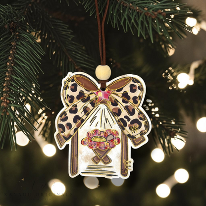 Leopard Print Bow Nativity Christmas Ornament | Western Boho Manger Keepsake