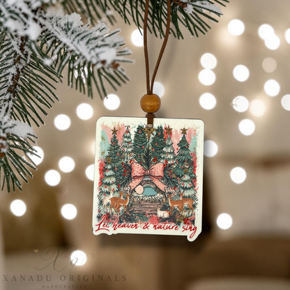 Let Heaven and Nature Sing Manger Ornament, Traditional Holiday Tree Decor, Whimsical Hand-Painted Style Keepsake