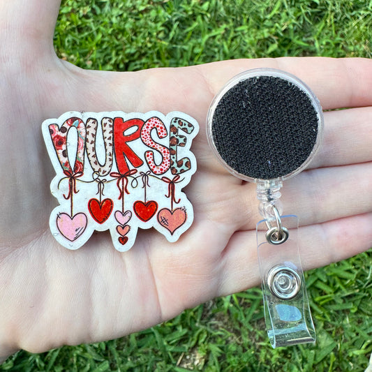Nurse Hearts Interchangeable Badge Button with Reel Option