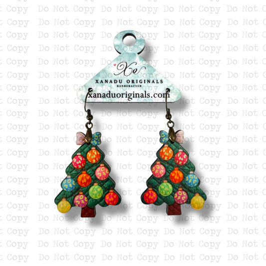 Patchwork Christmas Tree Earrings