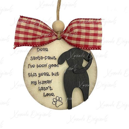 Santa Paws Black Dog Wood Ornament