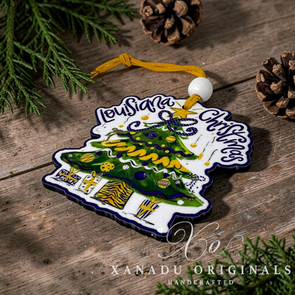 Louisiana Tigers Christmas Tree Wood Ornament - Whimsical Southern Gameday Gift