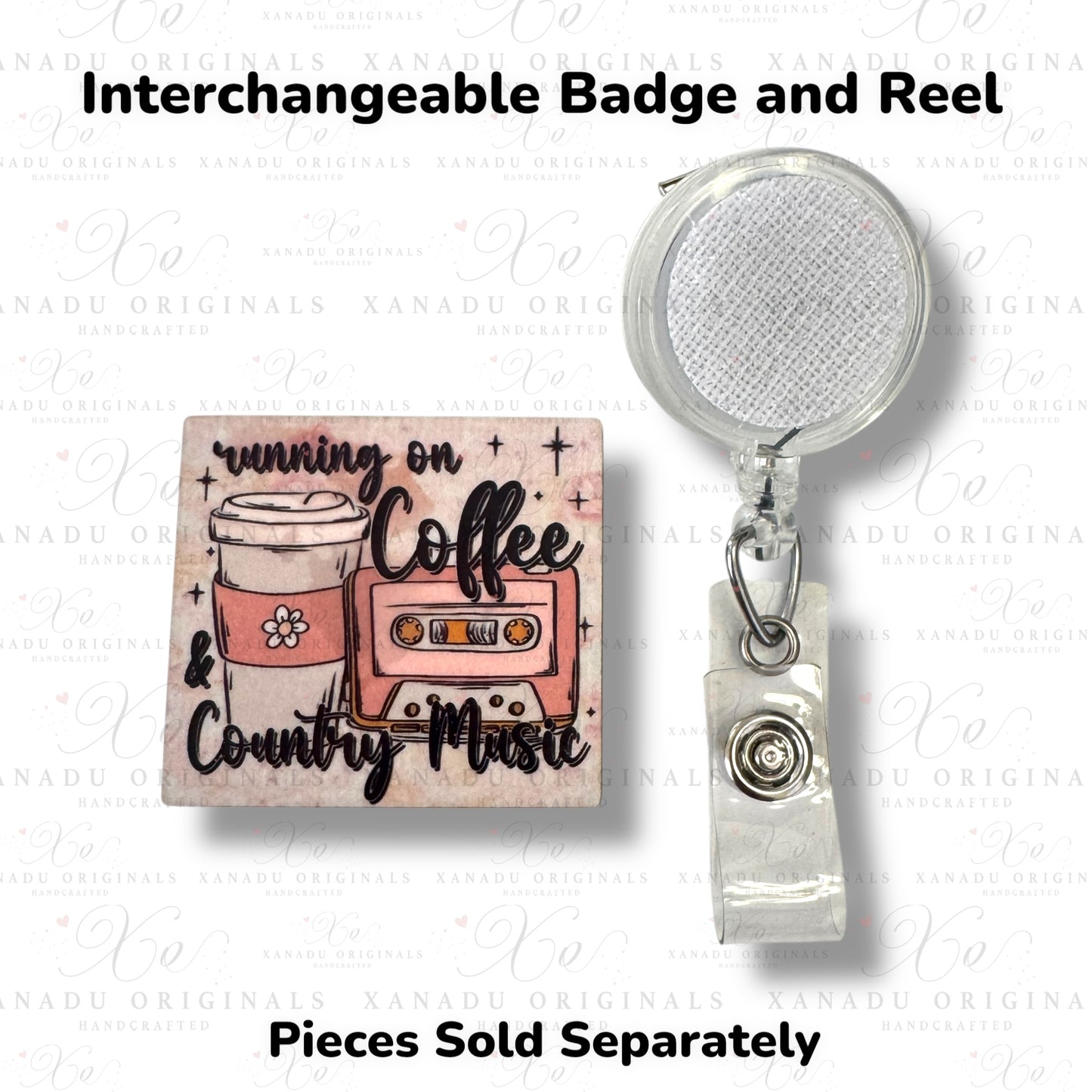 Country Music and Coffee Interchangeable Badge Button with Reel Option