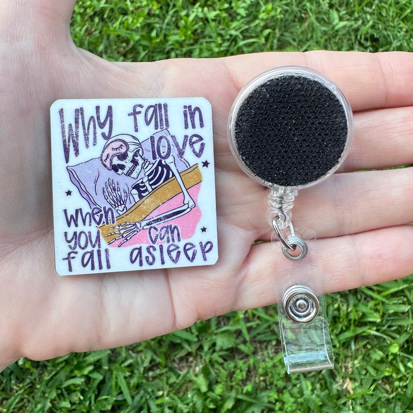 Why Fall In Love Interchangeable Badge Button with Reel Option