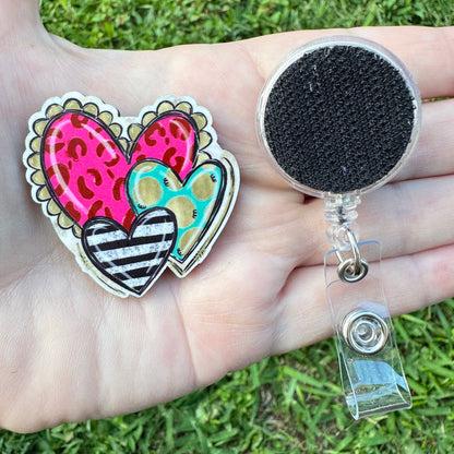 Bright Heart Trio Interchangeable Badge Button with Reel Option