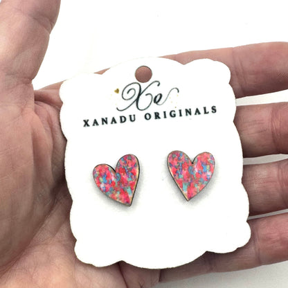 STUD Gold Foil Painted Pink Heart with Post