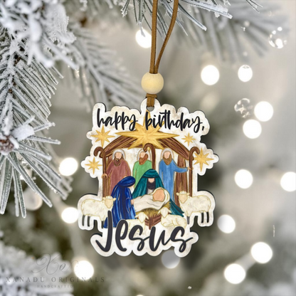 Happy Birthday Jesus Nativity Ornament - Christian Christmas Tree Decoration